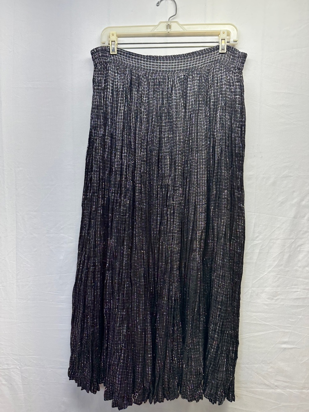 Black & Silver Metallic Pleated Maxi Skirt
